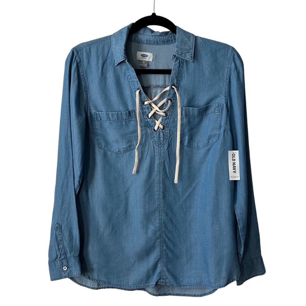 NEW Old Navy Classic Lace-Up Tencel Shirt